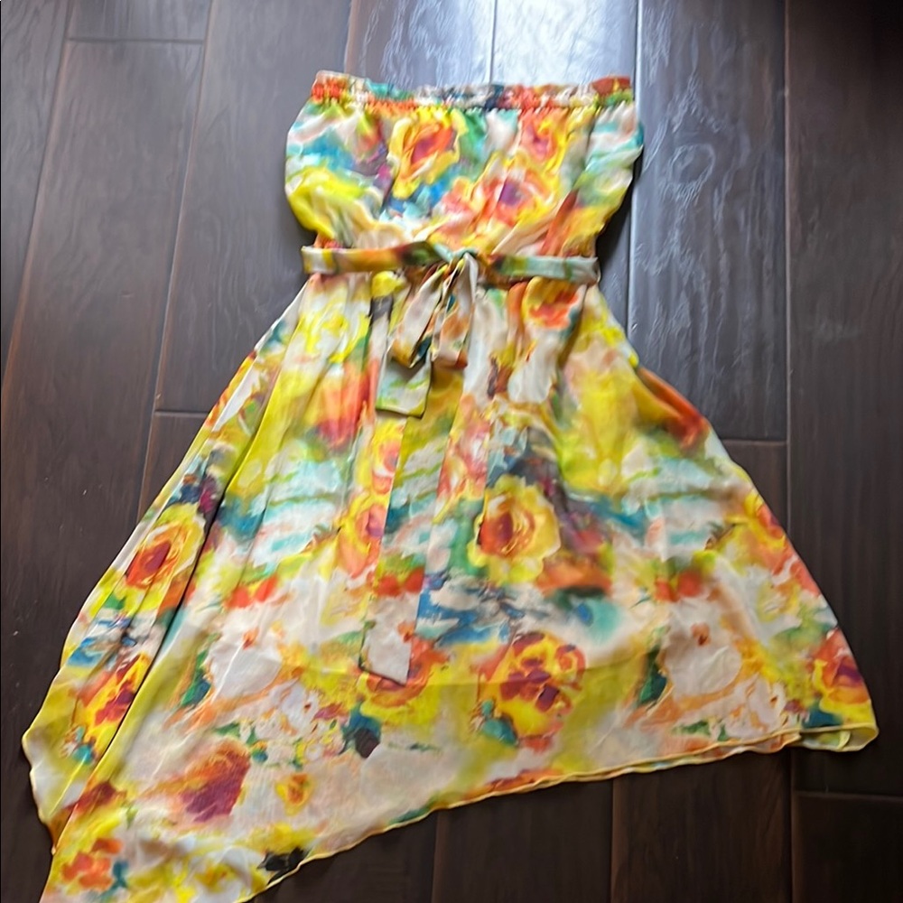 Floral Multicolor Strapless Dress